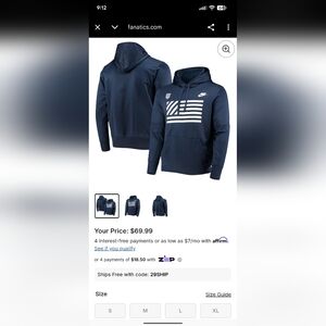 Team USA Nike Flag Performance Pullover Hoodie - Navy Size Small USMNT